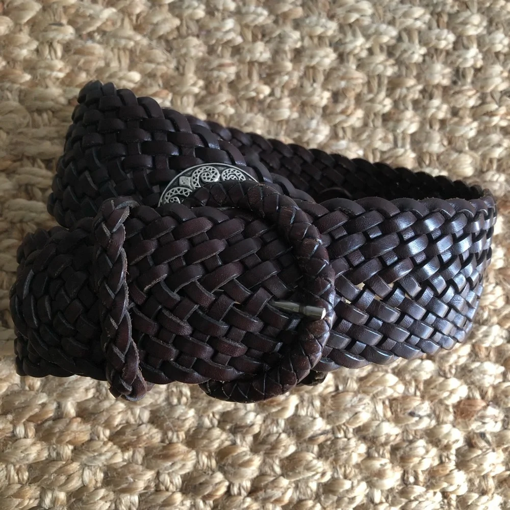 New: Anthropologie Woven Leather Belt with Silver Medallions. Size Medium